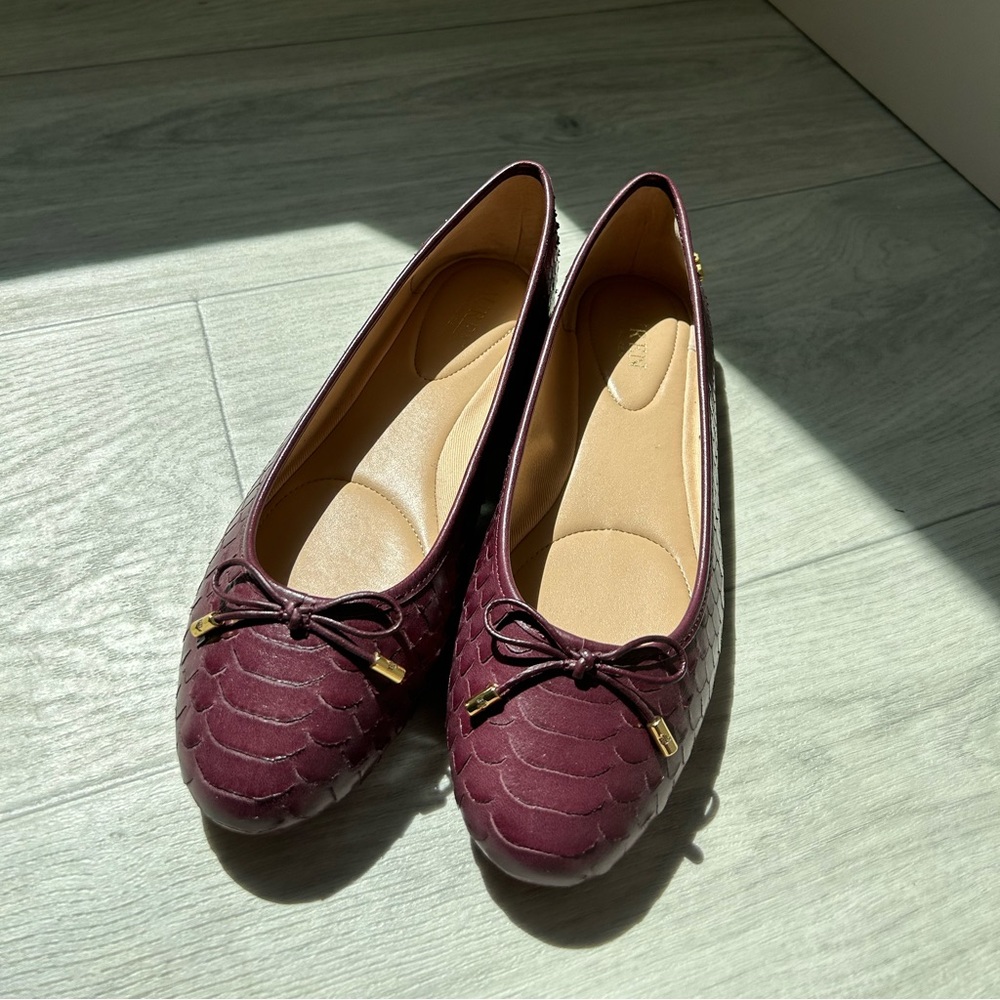 Ralph Lauren Jayna Ballet Flats Burgundy Snakeskin - New Without Tags